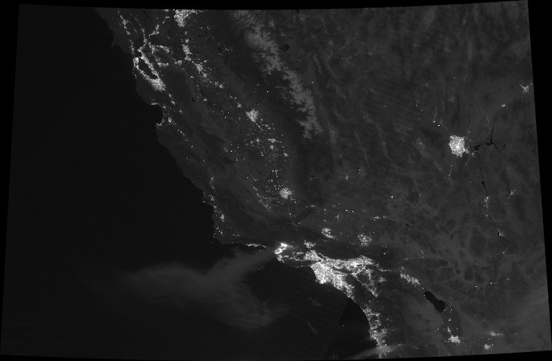 Satellite image of the California wildfires smoke in 2017