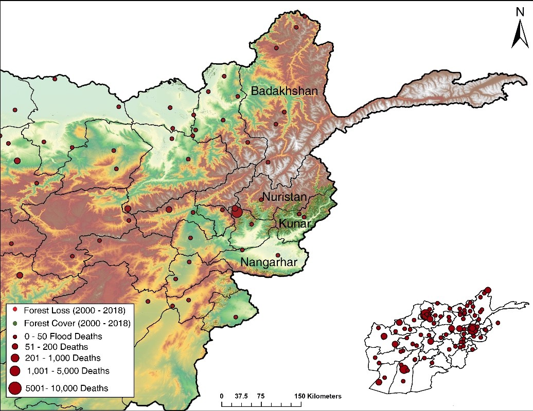 Map indicating the loss of forests in Afghanistan 